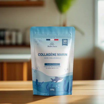 image de collagène marin de la marque NutriAura, un collagene marin avec vitamine C et acide hyaluronique de qualité premium